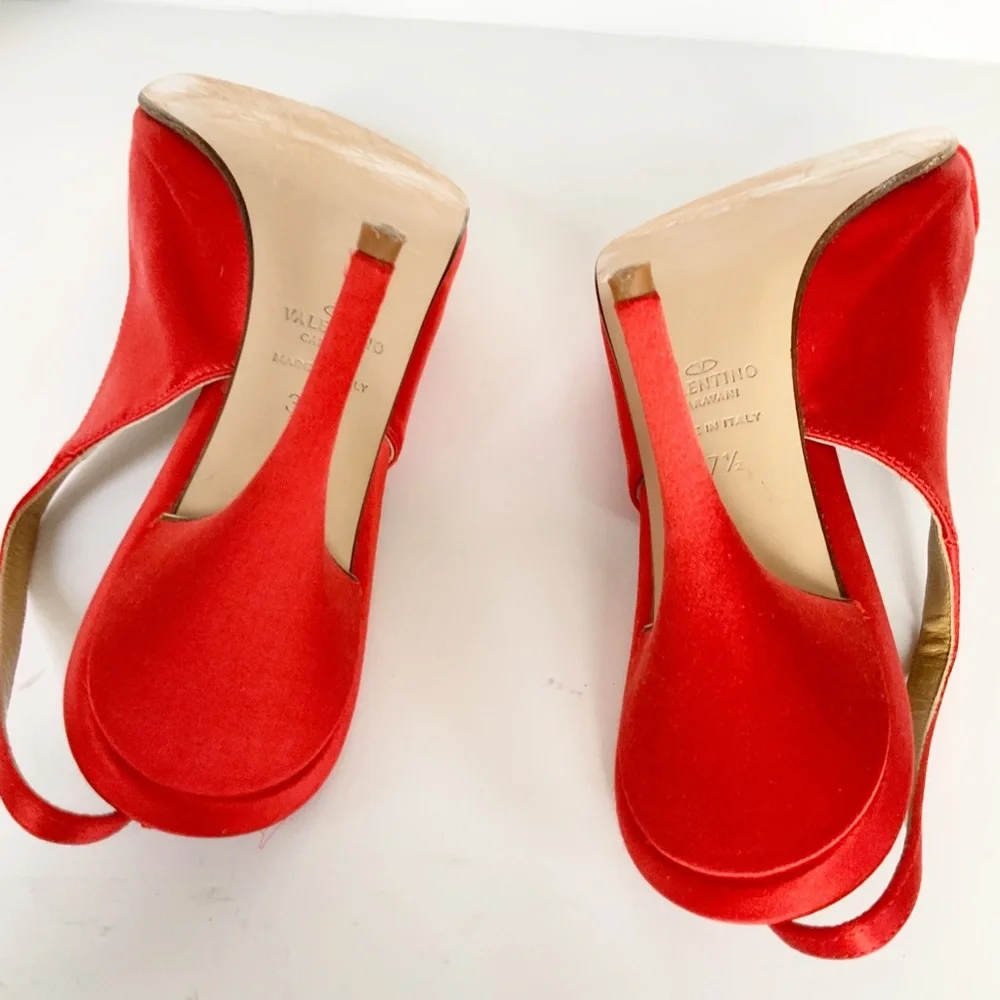 Valentino red satin slingback heels 37.5